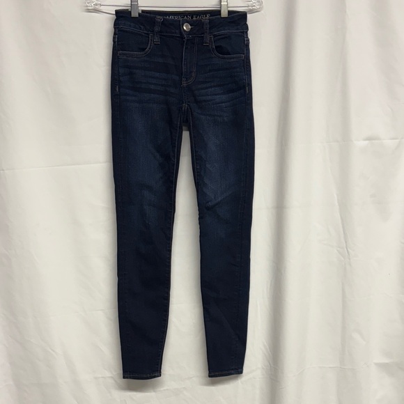 . American Eagle Outfitters Next Level Stretch Women's Navy Skinny Jeans size 0 - Picture 1 of 8